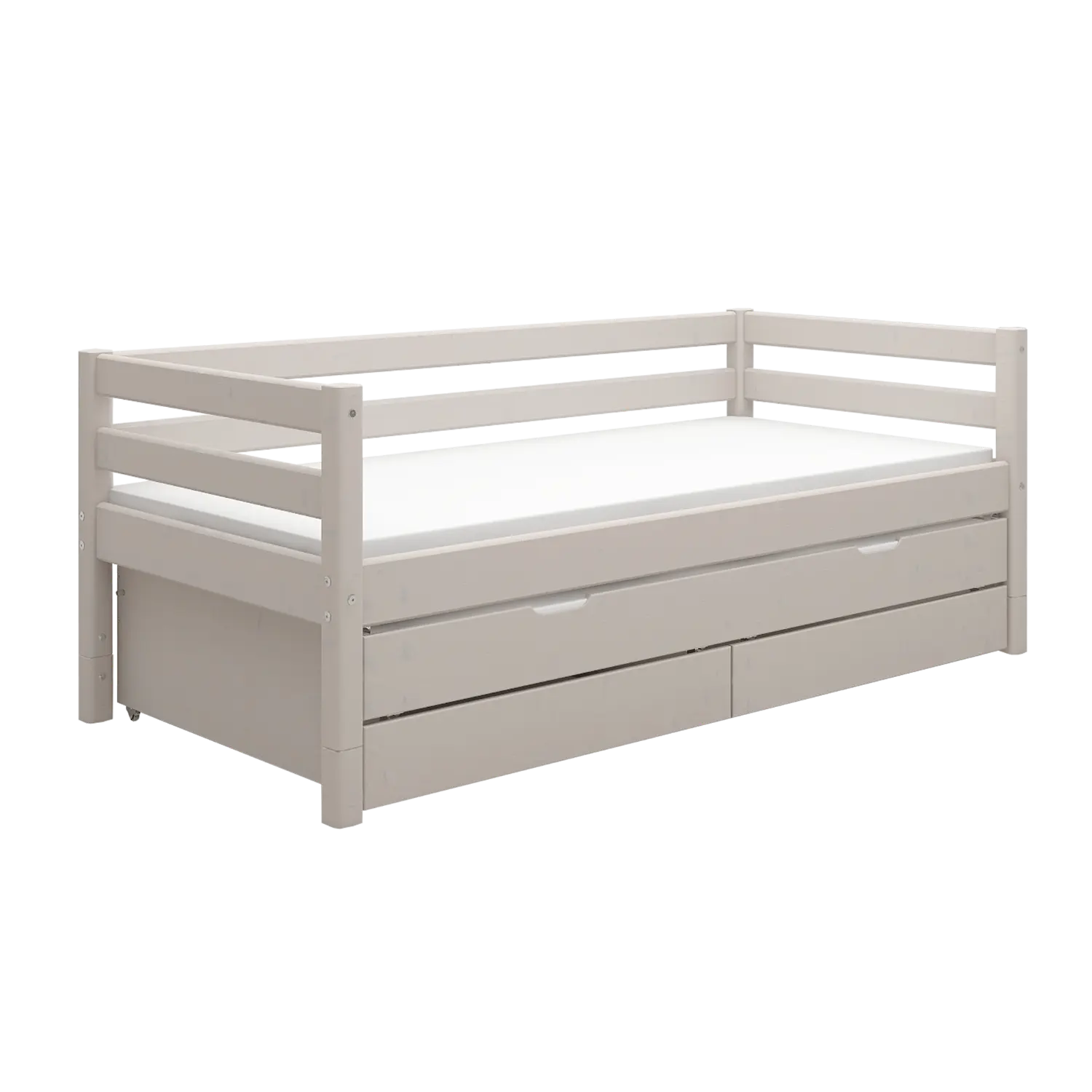 Single Bed with Pull-out Bed, Storage and Safety Rail, 90x200 cm, Grey SINGLE_BED single-bed-with-trundle-pullout-bed-grey-washed  flexa-com.myshopify.com