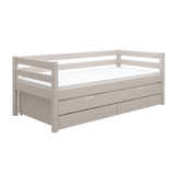 Single Bed with Pull-out Bed, Storage and Safety Rail, 90x200 cm, Grey SINGLE_BED single-bed-with-trundle-pullout-bed-grey-washed  flexa-com.myshopify.com
