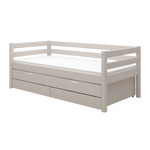 Single Bed with Pull-out Bed, Storage and Safety Rail, 90x200 cm, Grey SINGLE_BED single-bed-with-trundle-pullout-bed-grey-washed  flexa-com.myshopify.com