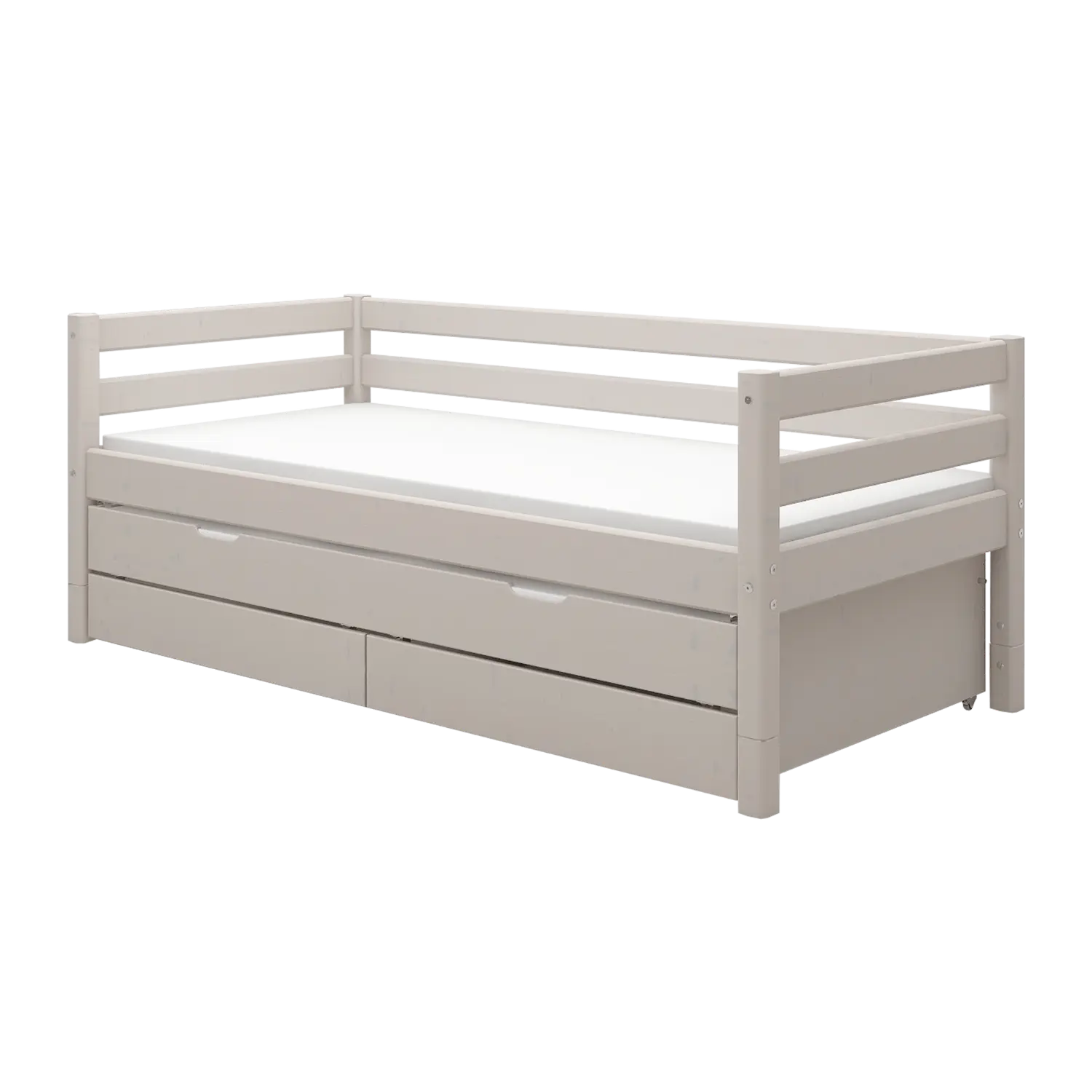 Single Bed with Pull-out Bed, Storage and Safety Rail, 90x200 cm, Grey SINGLE_BED single-bed-with-trundle-pullout-bed-grey-washed  flexa-com.myshopify.com