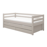 Single Bed with Pull-out Bed, Storage and Safety Rail, 90x200 cm, Grey SINGLE_BED single-bed-with-trundle-pullout-bed-grey-washed  flexa-com.myshopify.com