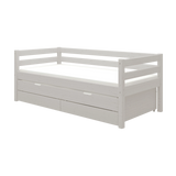 Cama individual 90x200 cm con cama nido 90x190 cm, cajones y barrera de seguridad, gris