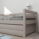 Single Bed with Pull-out Bed, Storage and Safety Rail, 90x200 cm, Grey