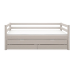 Single Bed with Pull-out Bed, Storage and Safety Rail, 90x200 cm, Grey SINGLE_BED single-bed-with-trundle-pullout-bed-grey-washed  flexa-com.myshopify.com