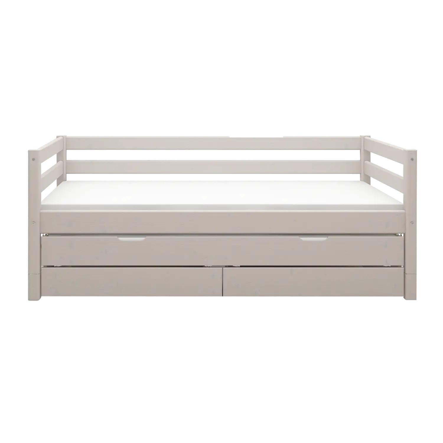 Single Bed with Pull-out Bed, Storage and Safety Rail, 90x200 cm, Grey SINGLE_BED single-bed-with-trundle-pullout-bed-grey-washed  flexa-com.myshopify.com