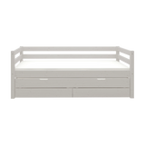 Cama individual 90x200 cm con cama nido 90x190 cm, cajones y barrera de seguridad, gris