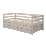 Single Bed with Pull-out Bed, Storage and Safety Rail, 90x200 cm, Grey SINGLE_BED single-bed-with-trundle-pullout-bed-grey-washed  flexa-com.myshopify.com