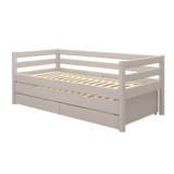 Single Bed with Pull-out Bed, Storage and Safety Rail, 90x200 cm, Grey