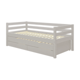 Cama individual 90x200 cm con cama nido 90x190 cm, cajones y barrera de seguridad, gris