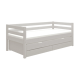 Cama individual 90x200 cm con cama nido 90x190 cm, cajones y barrera de seguridad, gris