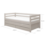 Single Bed with Pull-out Bed, Storage and Safety Rail, 90x200 cm, Grey SINGLE_BED single-bed-with-trundle-pullout-bed-grey-washed  flexa-com.myshopify.com