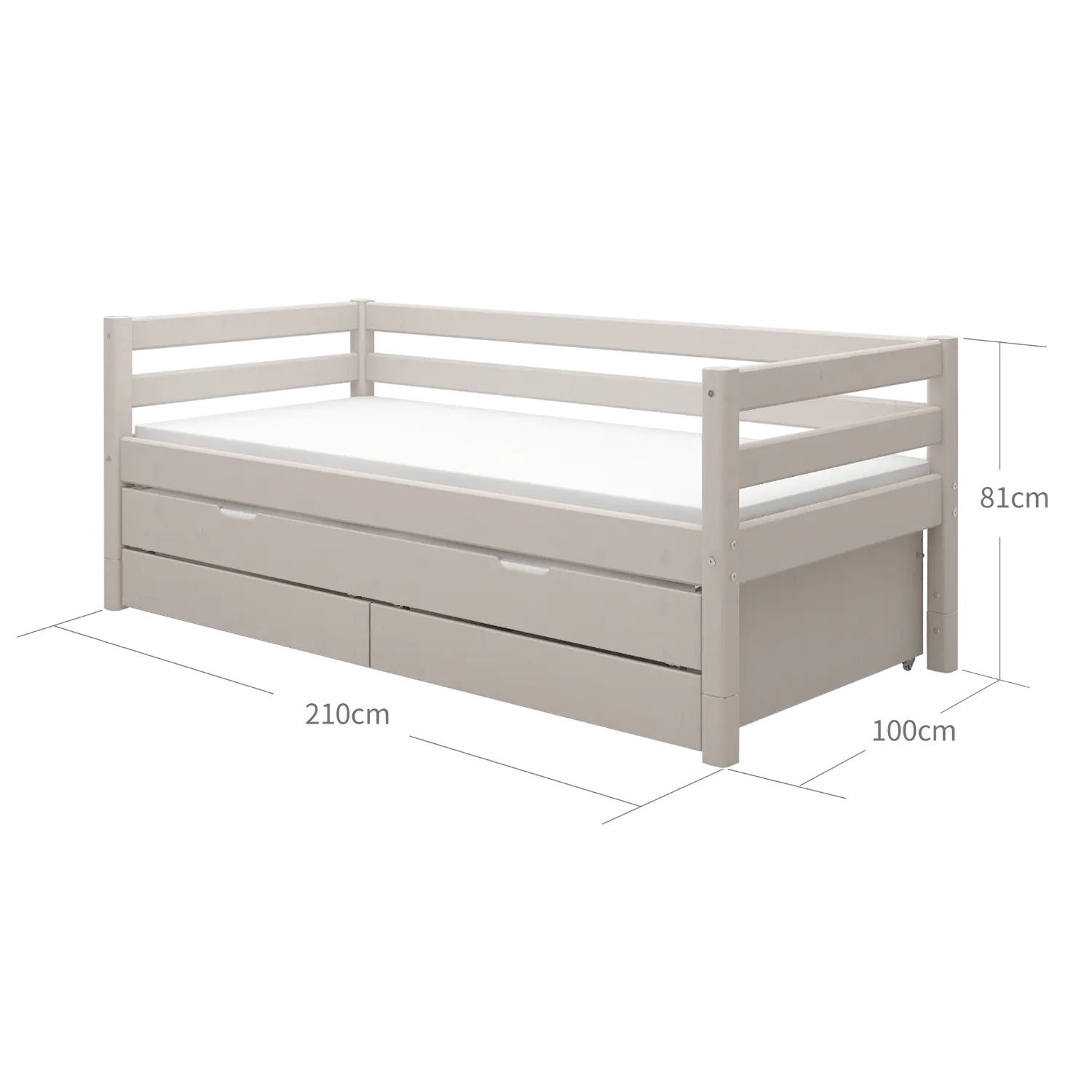 Single Bed with Pull-out Bed, Storage and Safety Rail, 90x200 cm, Grey SINGLE_BED single-bed-with-trundle-pullout-bed-grey-washed  flexa-com.myshopify.com