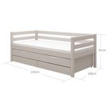 Single Bed with Pull-out Bed, Storage and Safety Rail, 90x200 cm, Grey