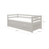 Cama individual 90x200 cm con cama nido 90x190 cm, cajones y barrera de seguridad, gris