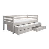 Single Bed with Pull-out Bed, Storage and Safety Rail, 90x200 cm, Grey
