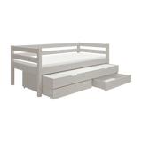 Cama individual 90x200 cm con cama nido 90x190 cm, cajones y barrera de seguridad, gris