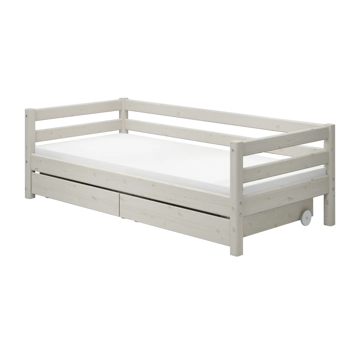 Single Bed with Storage, 90x200 cm, White SINGLE_BED single-bed-with-2-drawers-white-washed-1  flexa-com.myshopify.com