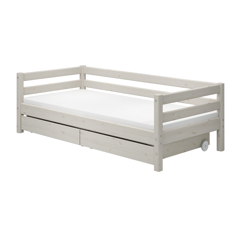 Single Bed with Storage and Safety Rail, 90x200 cm, White