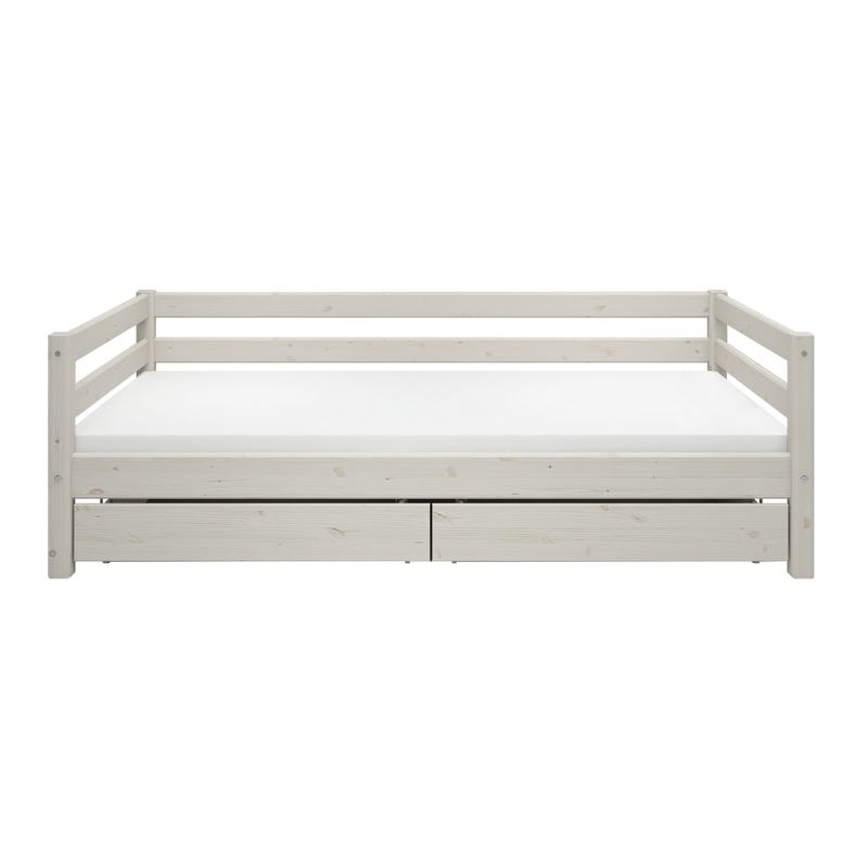 Single Bed with Storage and Safety Rail, 90x200 cm, White