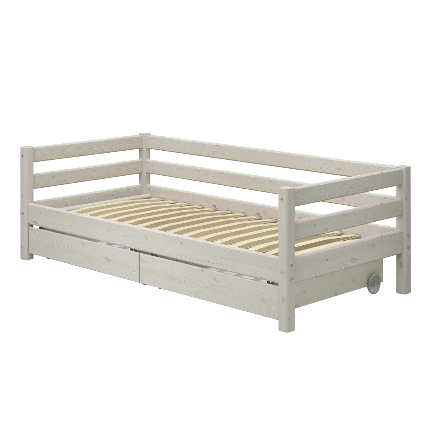 Single Bed with Storage, 90x200 cm, White SINGLE_BED single-bed-with-2-drawers-white-washed-1  flexa-com.myshopify.com