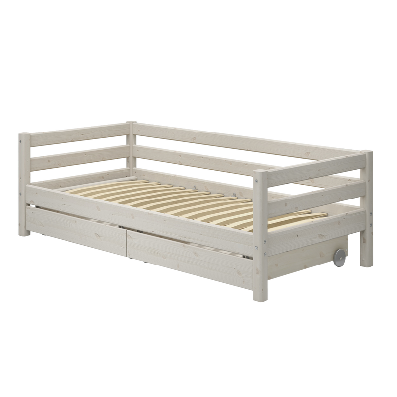 Single Bed with Storage and Safety Rail, 90x200 cm, White