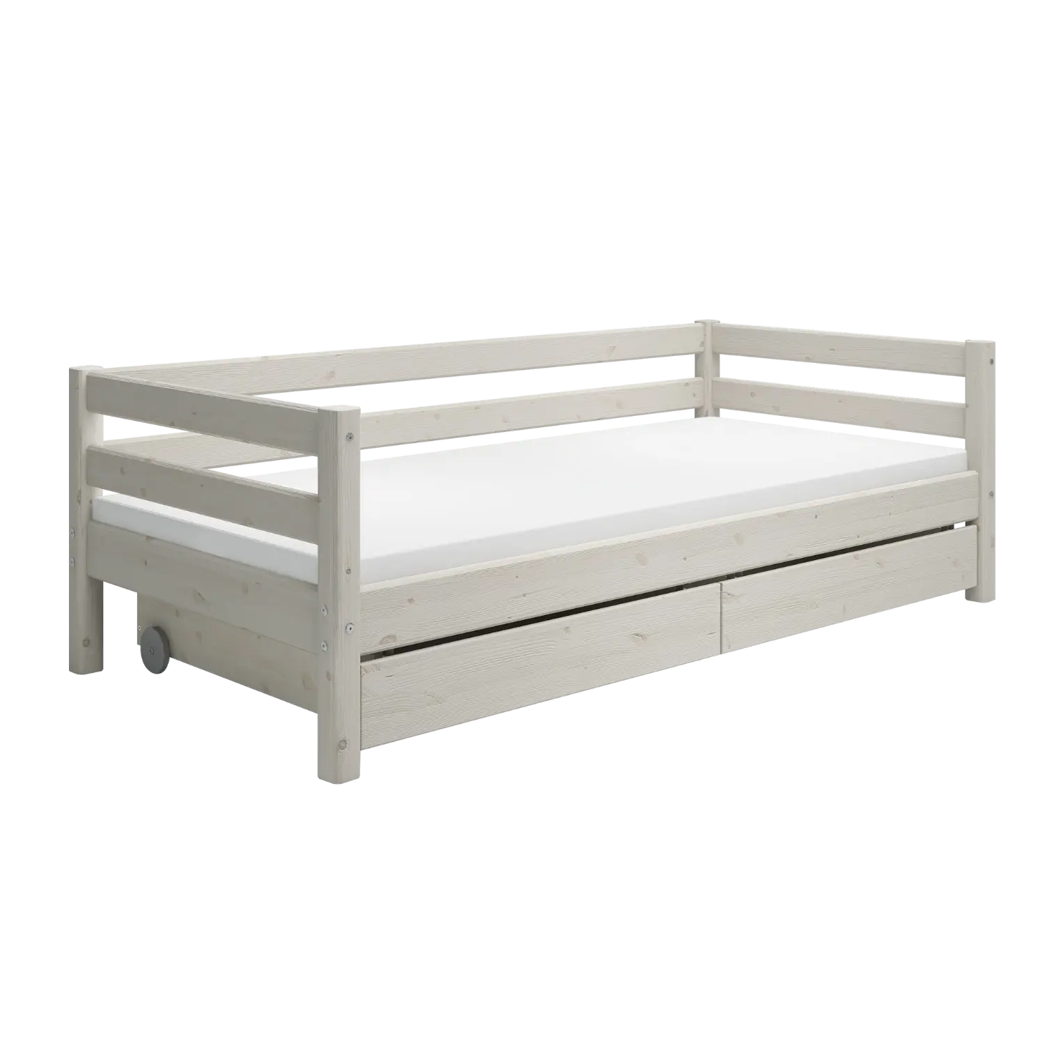 Single Bed with Storage, 90x200 cm, White SINGLE_BED single-bed-with-2-drawers-white-washed-1  flexa-com.myshopify.com