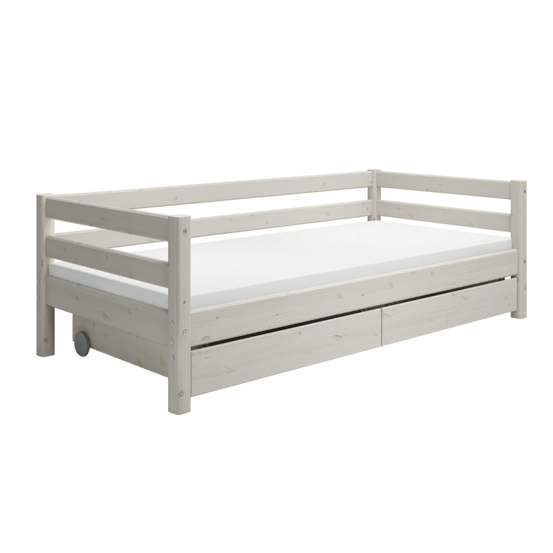 Single Bed with Storage and Safety Rail, 90x200 cm, White