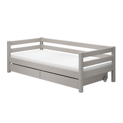 Single Bed with Storage and Safety Rail, 90x200 cm, Grey