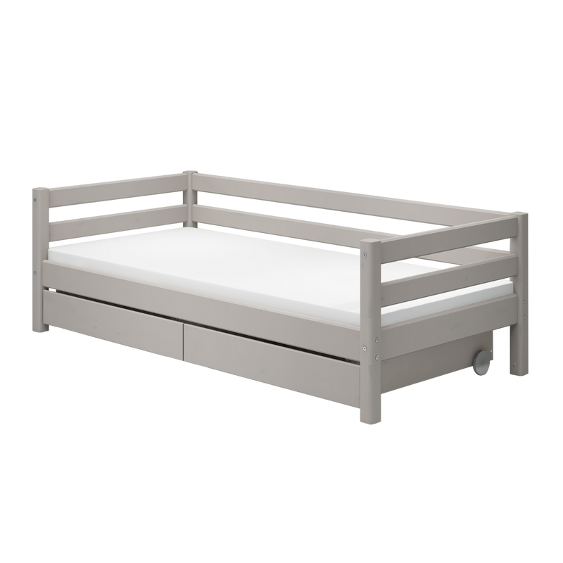 Single Bed with Storage and Safety Rail, 90x200 cm, Grey