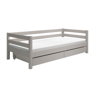 Single Bed with Storage and Safety Rail, 90x200 cm, Grey