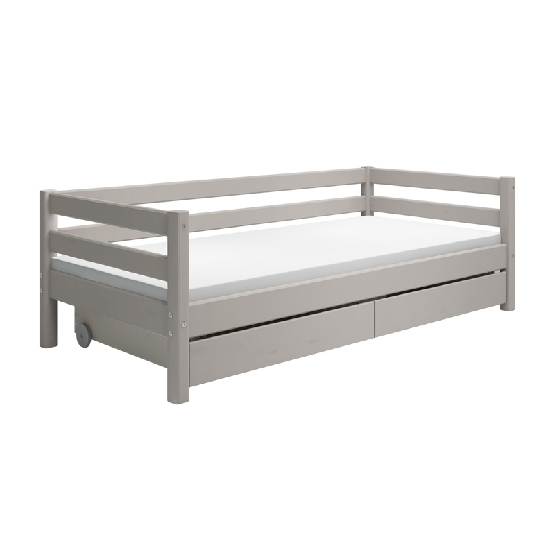 Single Bed with Storage and Safety Rail, 90x200 cm, Grey