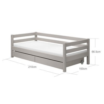 Single Bed with Storage and Safety Rail, 90x200 cm, Grey