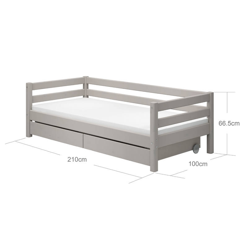 Single Bed with Storage and Safety Rail, 90x200 cm, Grey