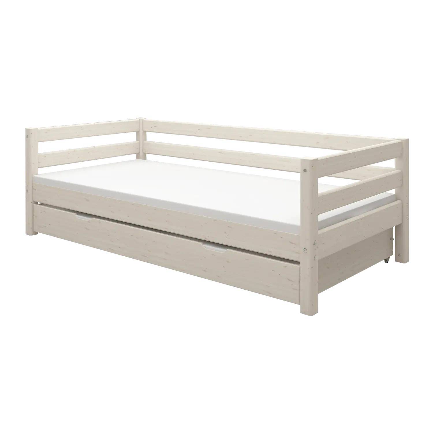 Single Bed with Pull-out Bed, 90x200 cm, White SINGLE_BED single-bed-with-pull-out-bed-white-washed-1  flexa-com.myshopify.com