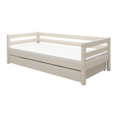 Single Bed with Pull-out Bed and Safety Rail, 90x200 cm, White