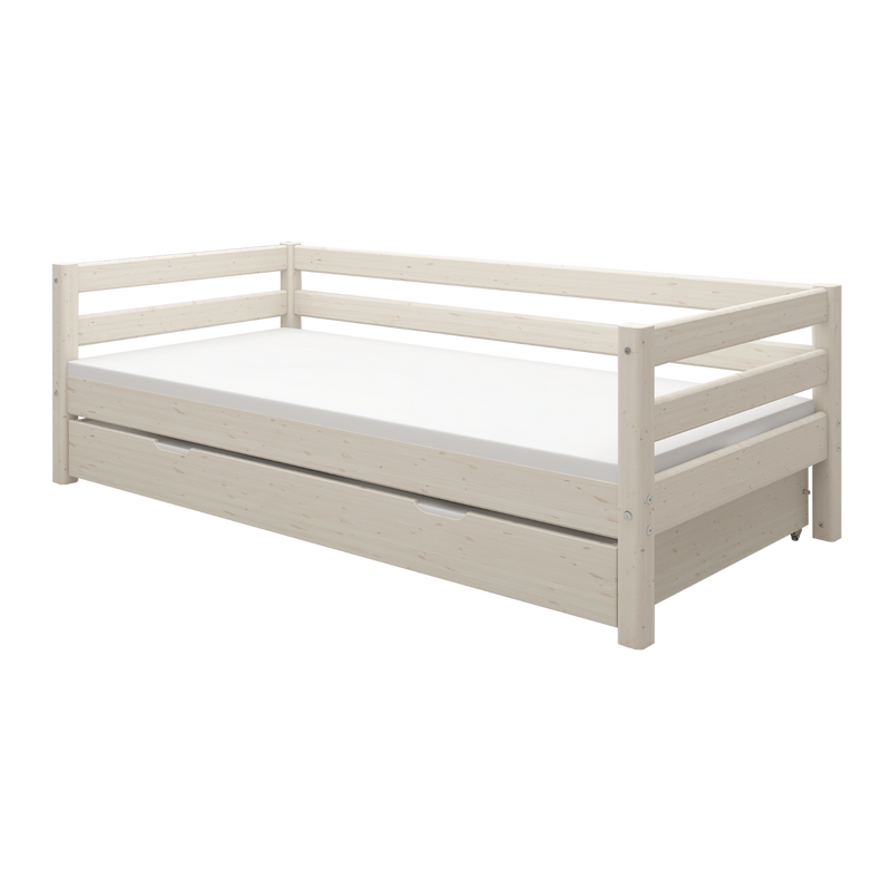 Single Bed with Pull-out Bed and Safety Rail, 90x200 cm, White