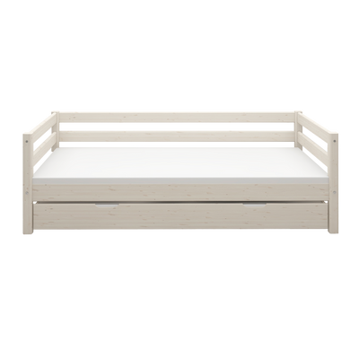 Single Bed with Pull-out Bed and Safety Rail, 90x200 cm, White