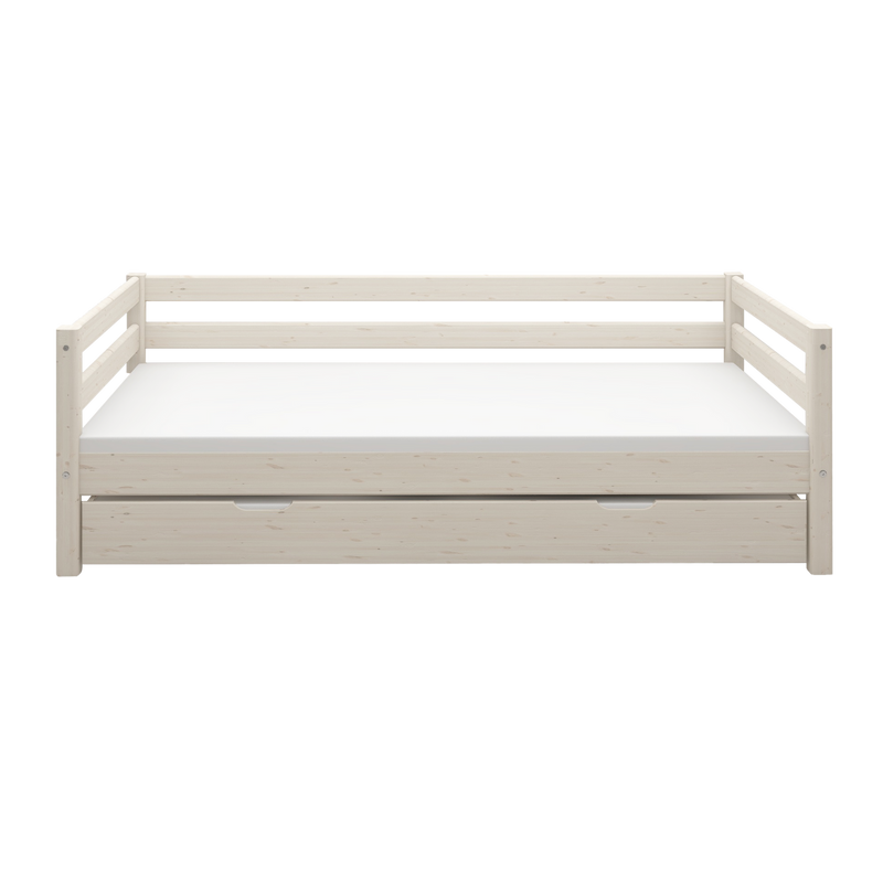 Single Bed with Pull-out Bed and Safety Rail, 90x200 cm, White