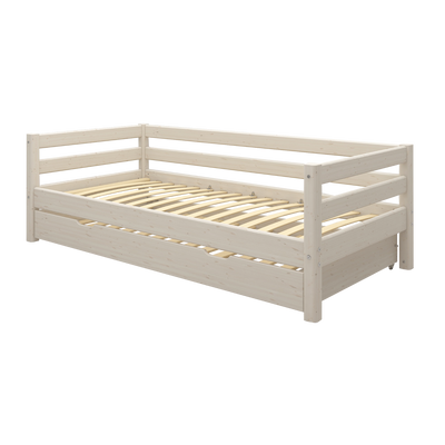 Single Bed with Pull-out Bed and Safety Rail, 90x200 cm, White