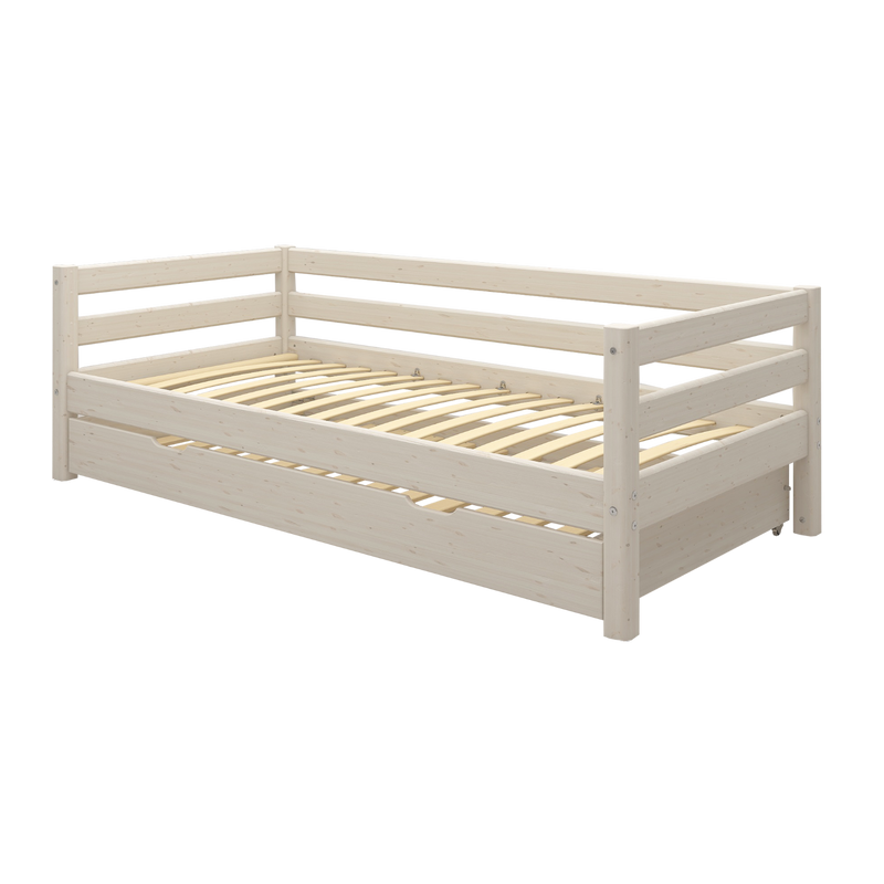 Single Bed with Pull-out Bed and Safety Rail, 90x200 cm, White