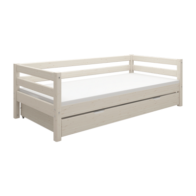 Single Bed with Pull-out Bed and Safety Rail, 90x200 cm, White