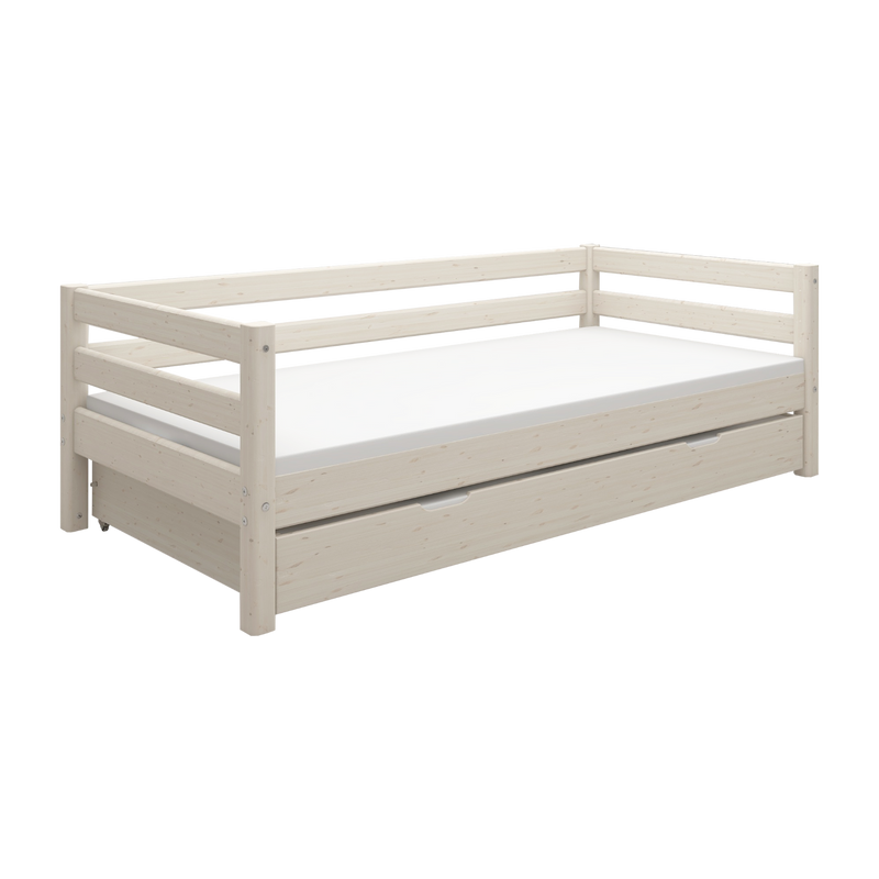 Single Bed with Pull-out Bed and Safety Rail, 90x200 cm, White