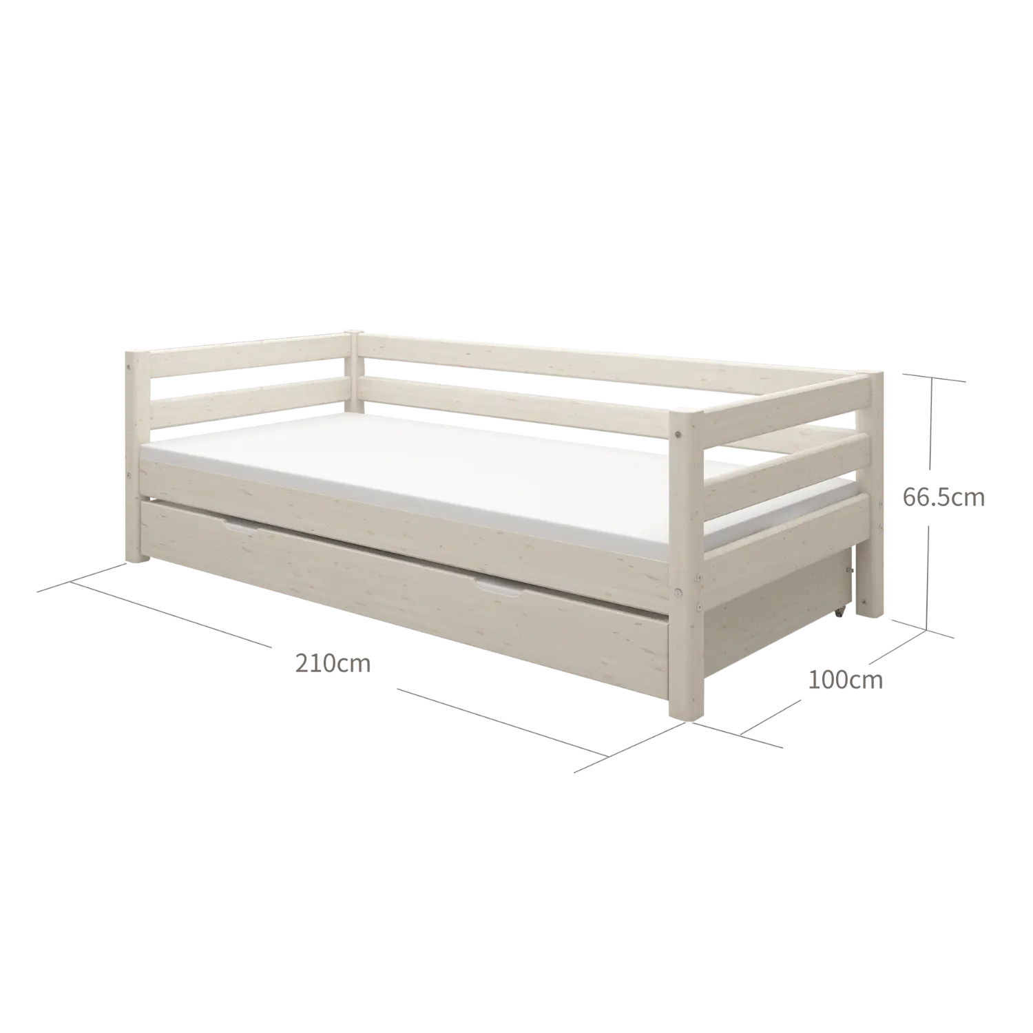 Single Bed with Pull-out Bed, 90x200 cm, White SINGLE_BED single-bed-with-pull-out-bed-white-washed-1  flexa-com.myshopify.com
