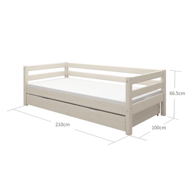 Single Bed with Pull-out Bed and Safety Rail, 90x200 cm, White