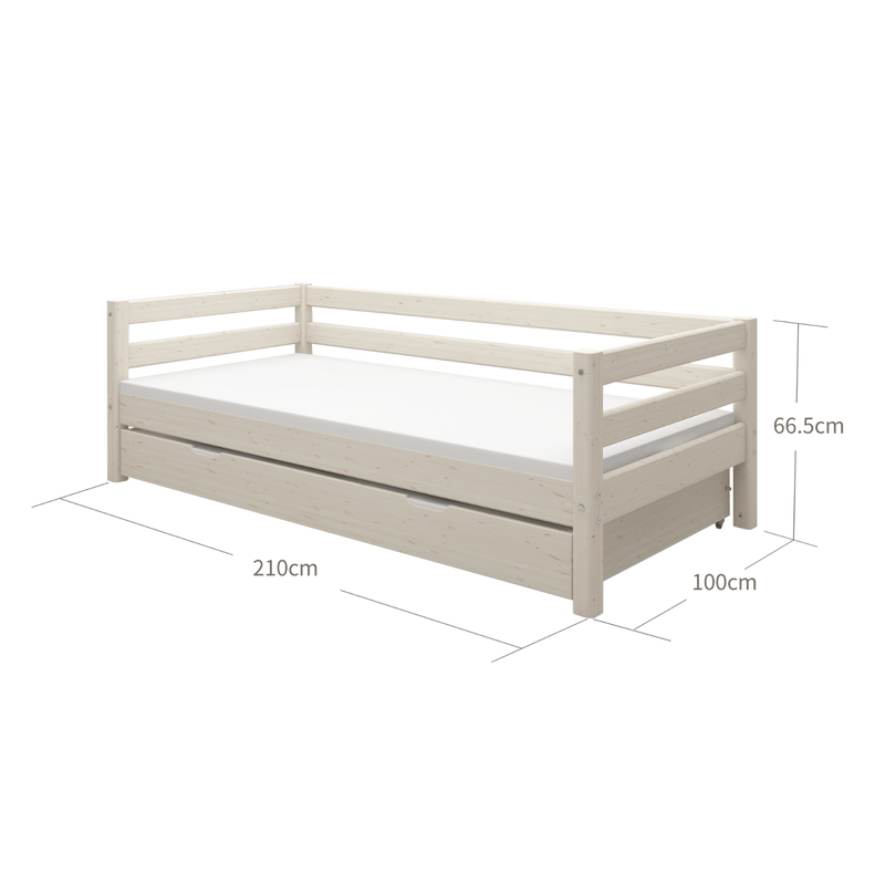 Single Bed with Pull-out Bed and Safety Rail, 90x200 cm, White