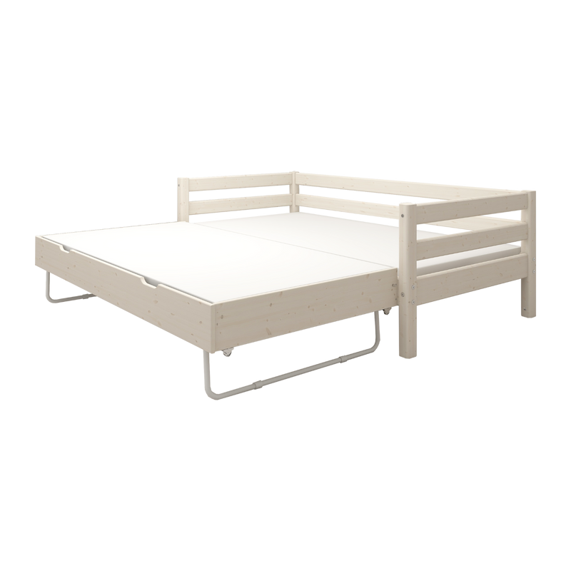 Single Bed with Pull-out Bed and Safety Rail, 90x200 cm, White