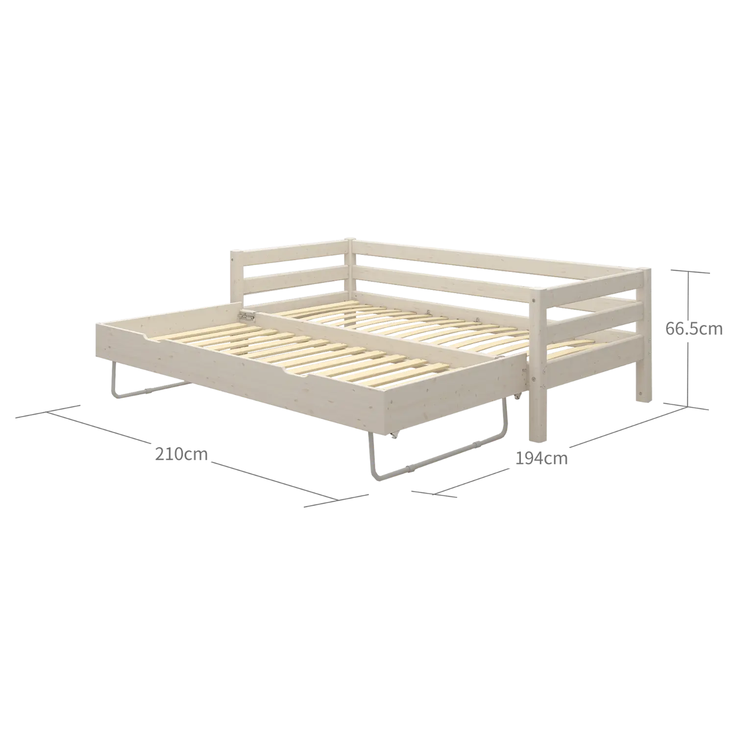 Single Bed with Pull-out Bed, 90x200 cm, White SINGLE_BED single-bed-with-pull-out-bed-white-washed-1  flexa-com.myshopify.com