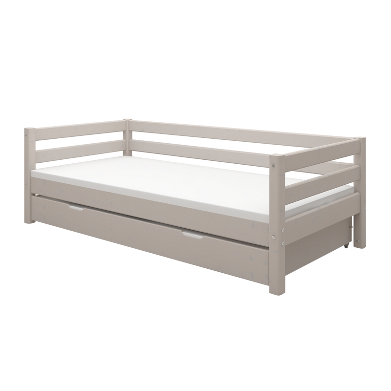 Single Bed with Pull-out Bed and Safety Rail, 90x200 cm, Grey