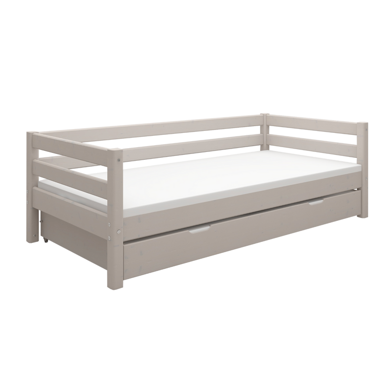 Single Bed with Pull-out Bed and Safety Rail, 90x200 cm, Grey