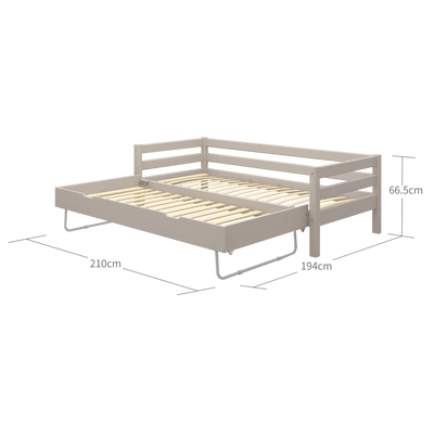 Single Bed with Pull-out Bed and Safety Rail, 90x200 cm, Grey